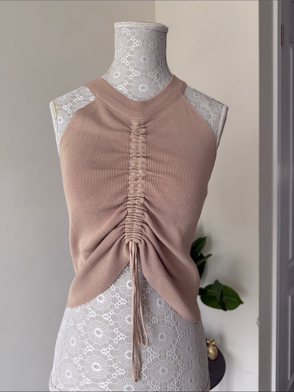 Ruched Halter Knit Tank Top - Blush